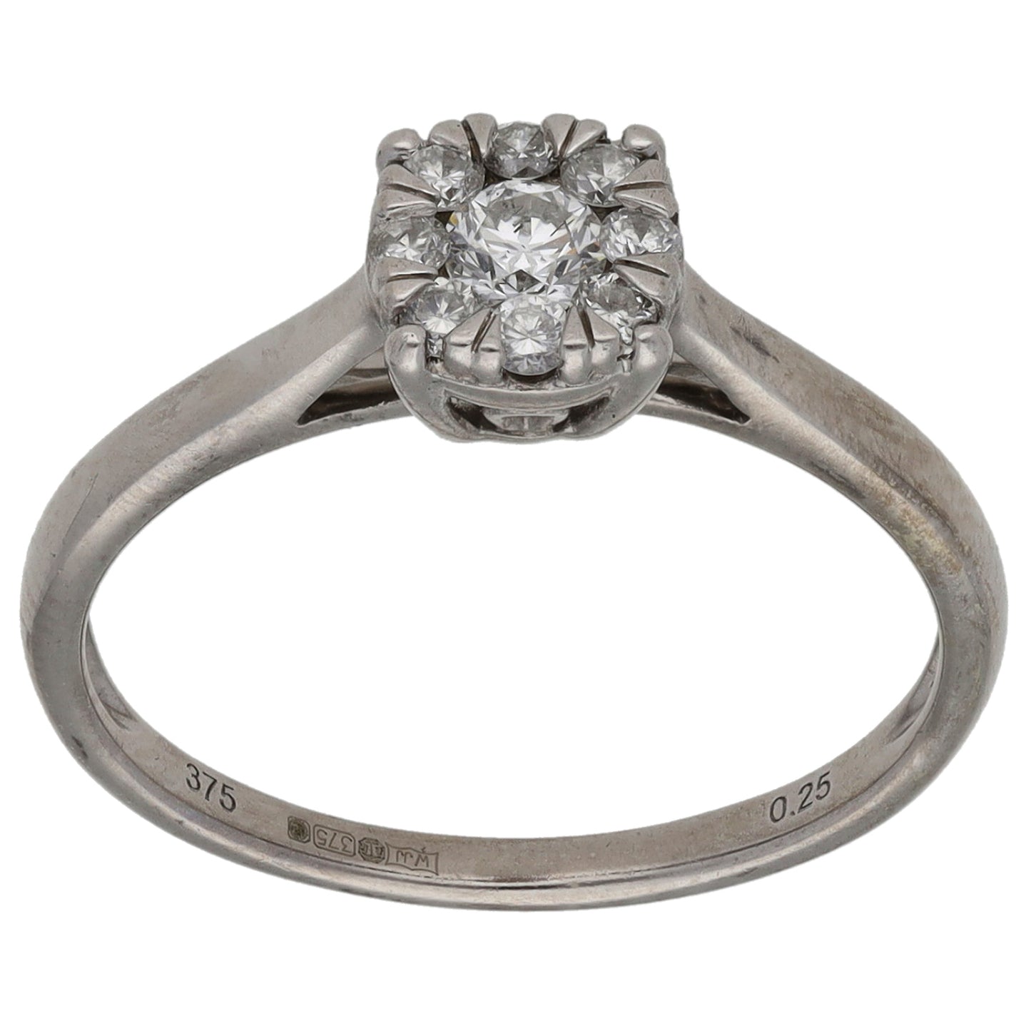 9ct White Gold 0.25ct Diamond Cluster Ring Size M