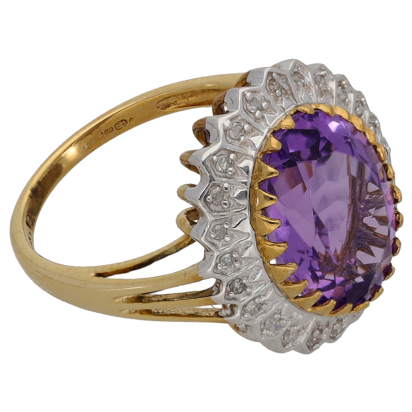 9ct Gold Amethyst & 0.12ct Round Diamond Dress/Cocktail Ring Size N