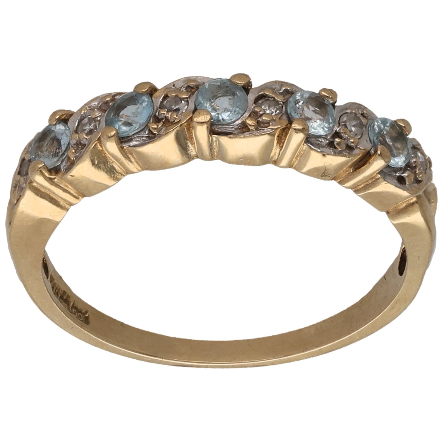 9ct Gold Aquamarine & 0.03ct Diamond Half Eternity Ring Size M