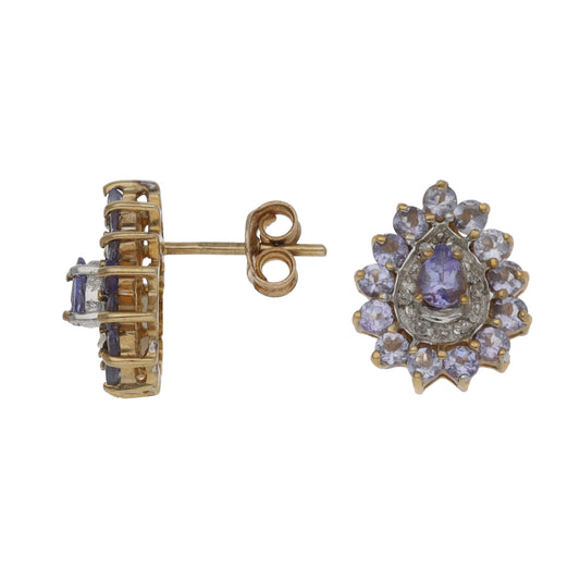 9ct Gold Tanzanite & 0.06ct Diamond Dress/Cocktail Earrings