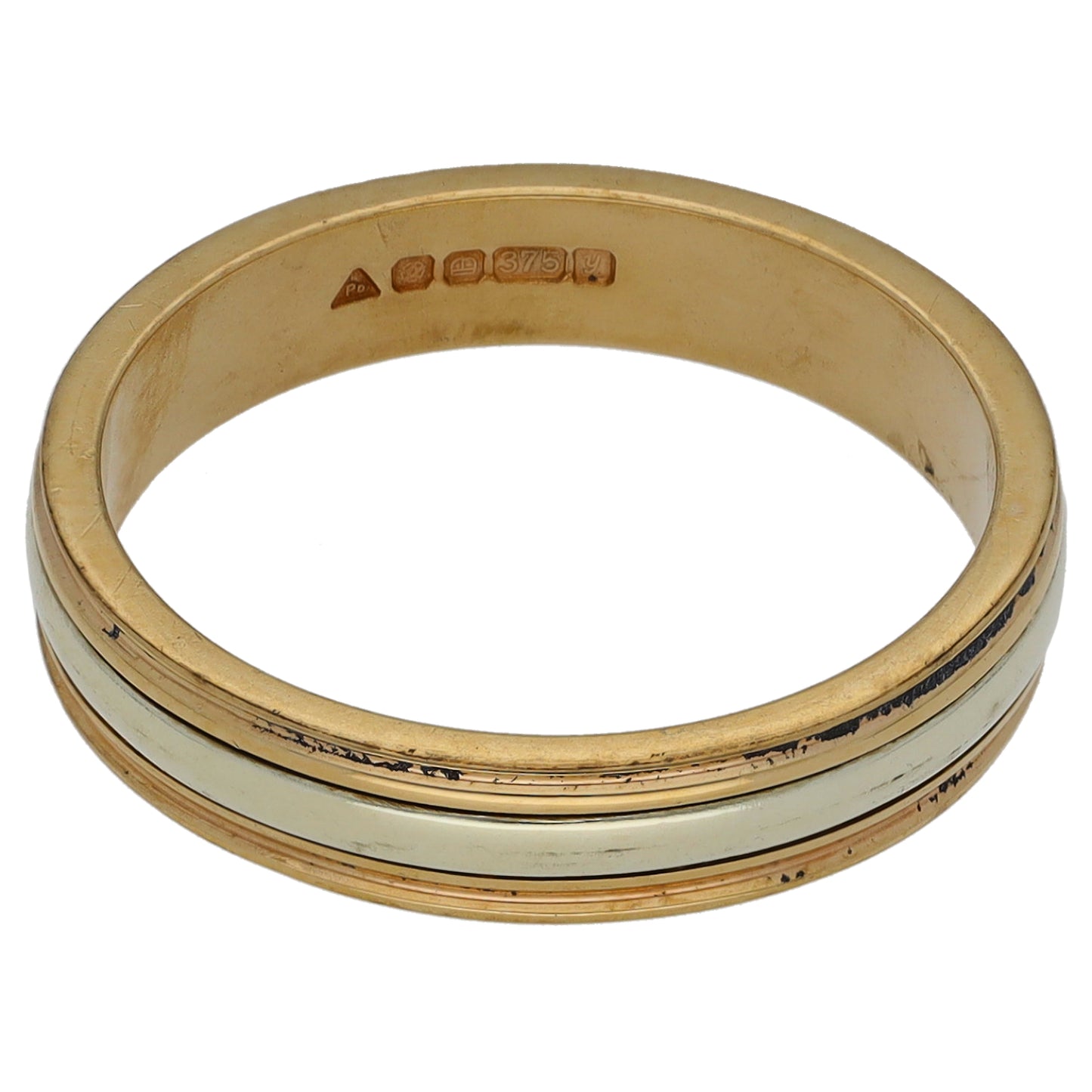 9ct Bicolour Gold Patterned Wedding Ring Size N