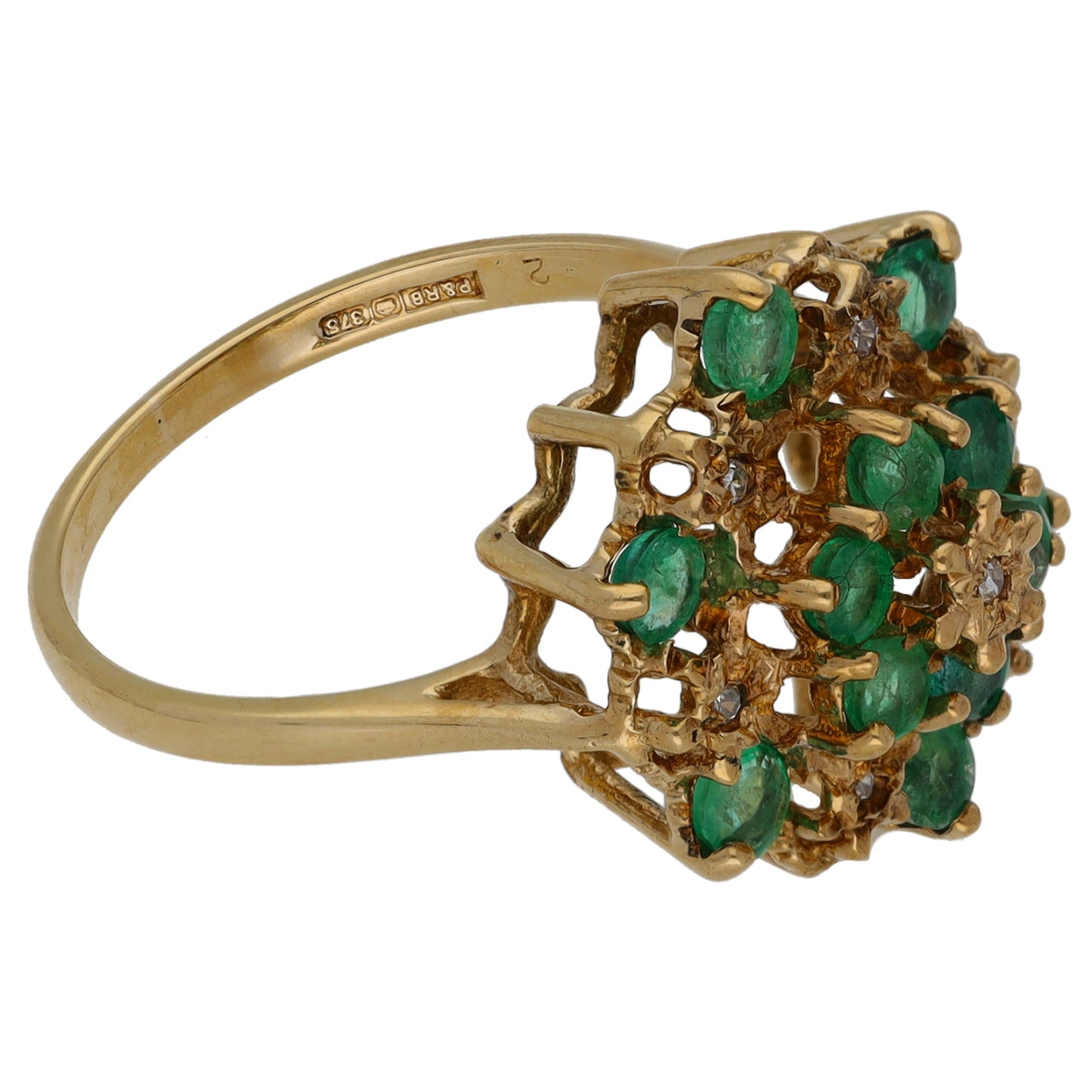 9ct Gold 0.035ct Diamond & Emerald Dress/Cocktail Ring Size N