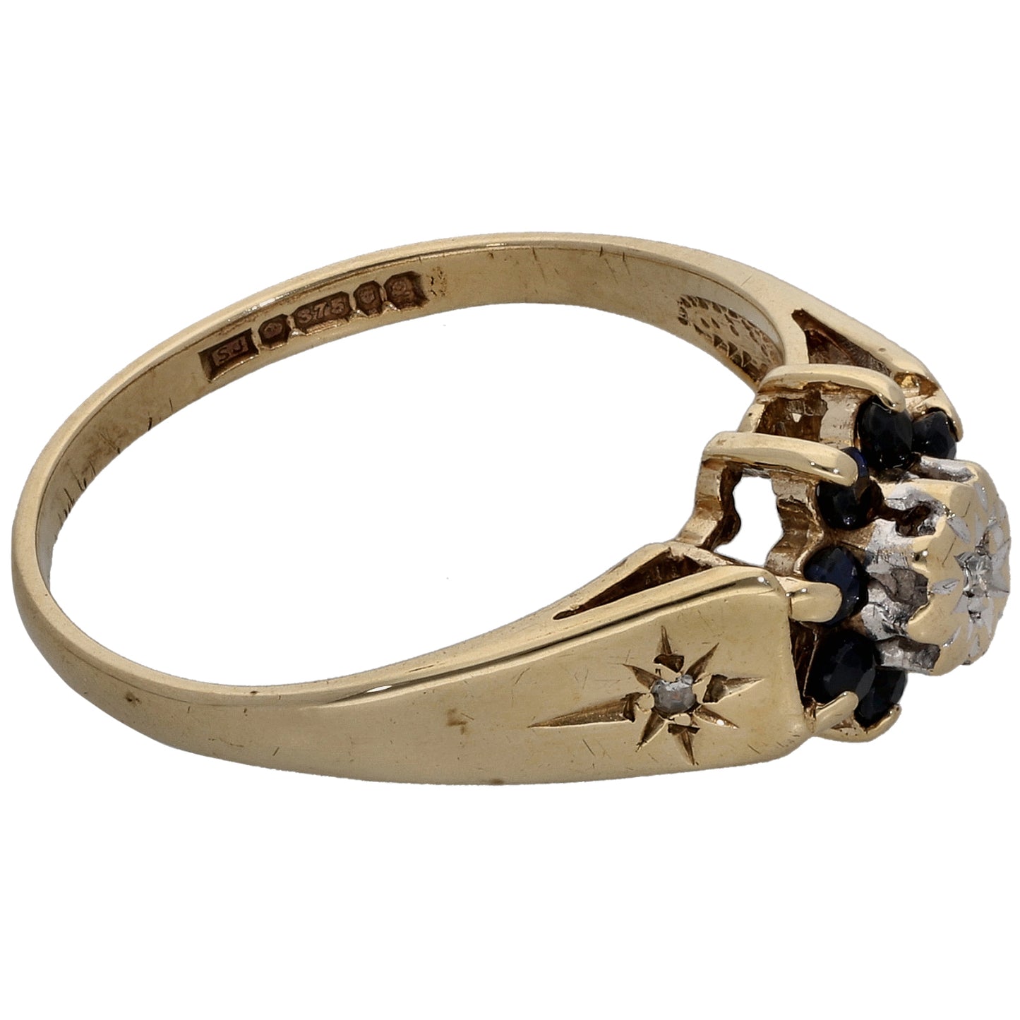9ct Gold Sapphire & 0.015ct Diamond Dress/Cocktail Ring Size L