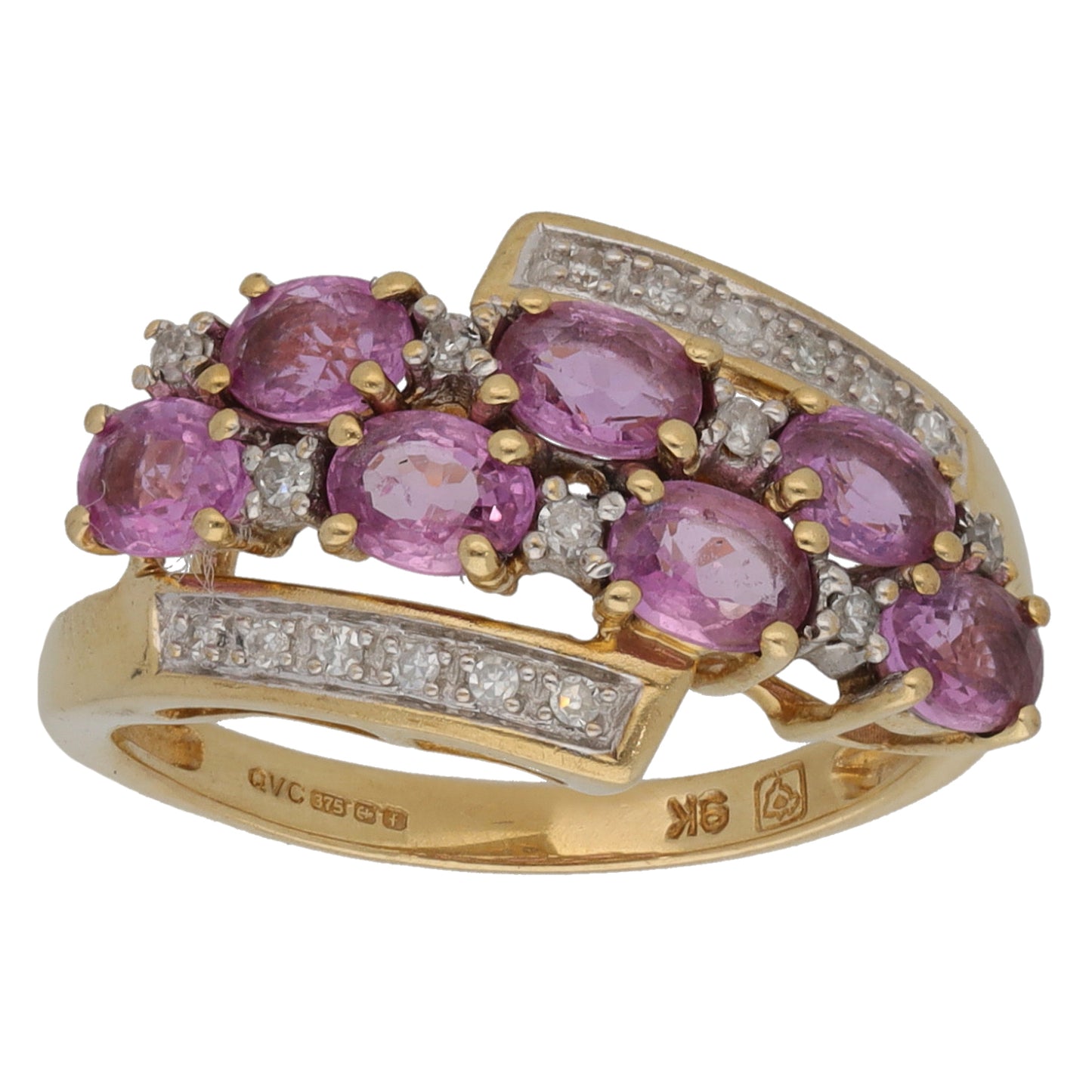 9ct Gold Sapphire & 0.13ct Diamond Dress/Cocktail Ring Size L