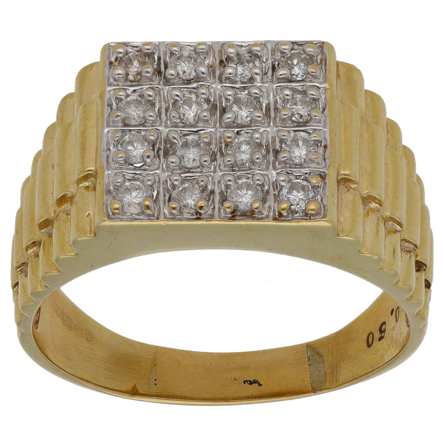 9ct Gold 0.50ct Diamond Patterned Signet Ring Size X