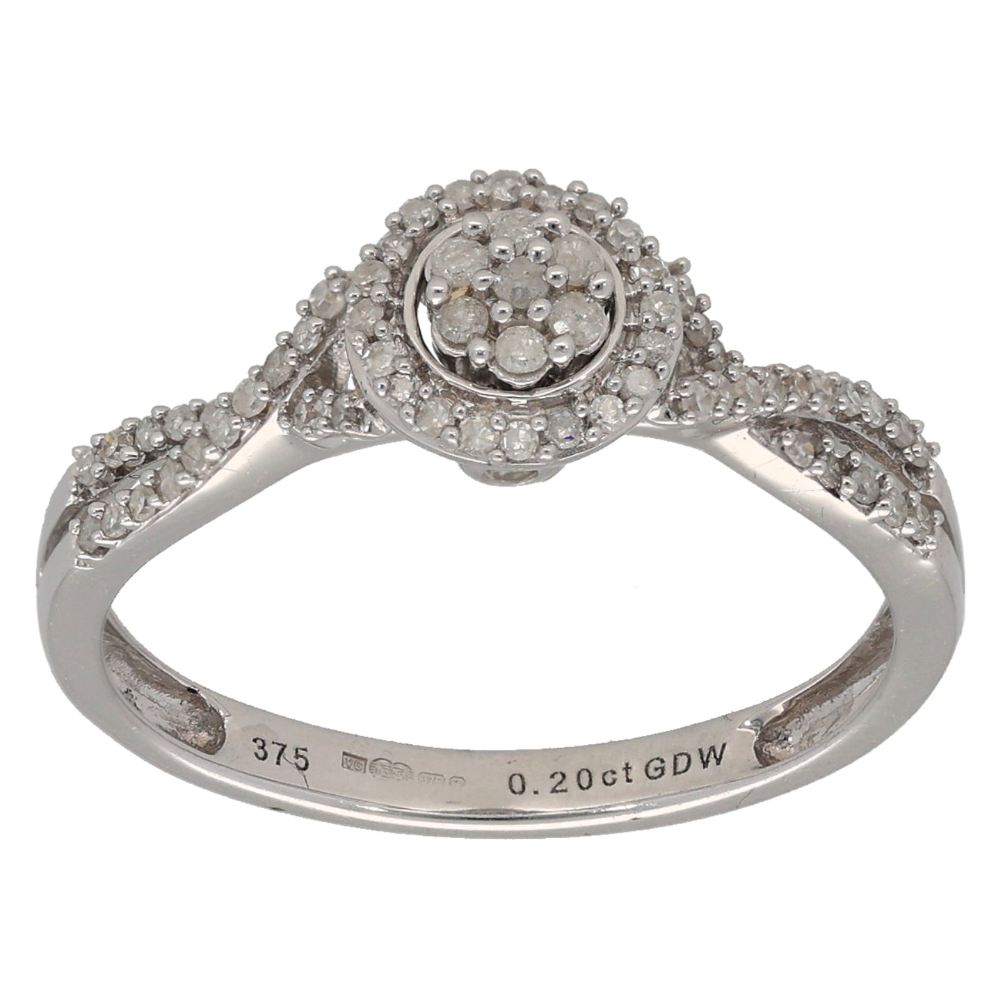 9ct White Gold 0.20ct Diamond Cluster Ring Size N