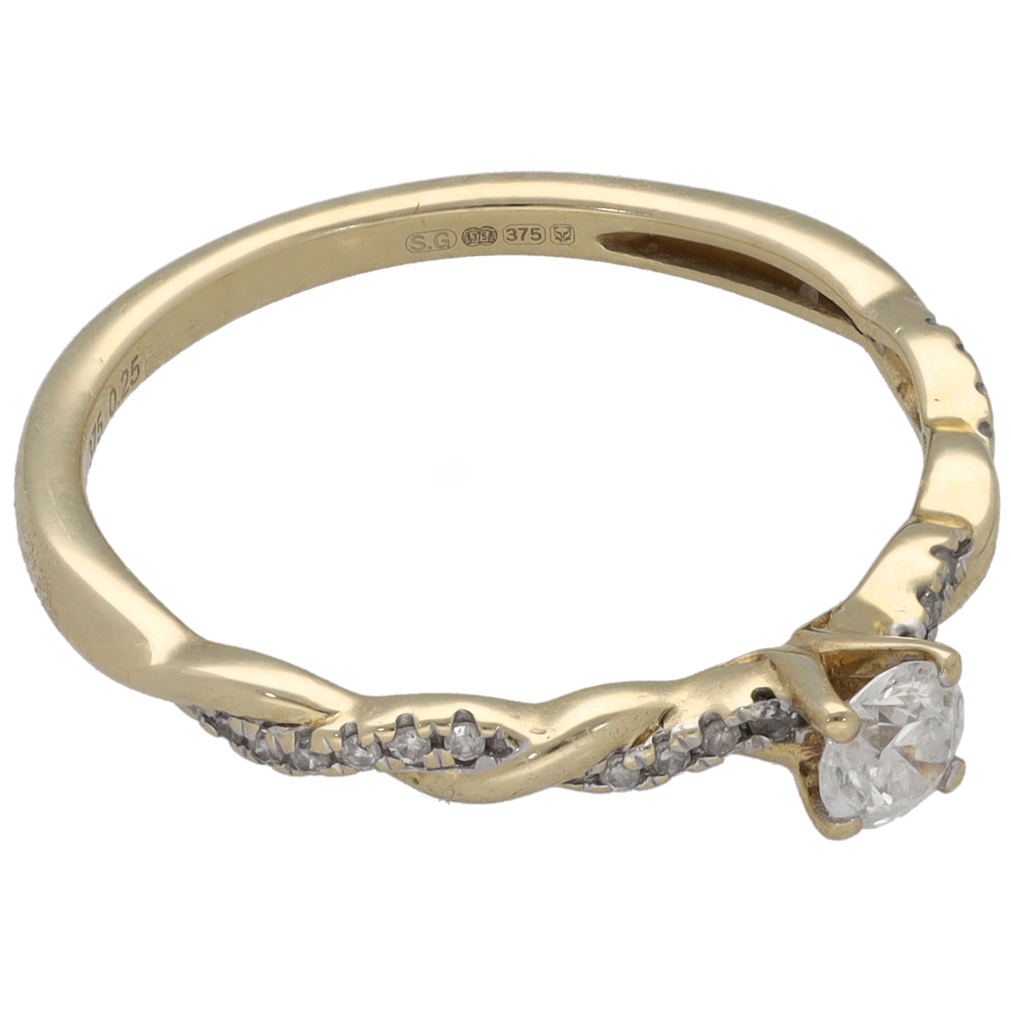 9ct Gold 0.25ct Diamond Solitaire Ring With Accent Stones Size M