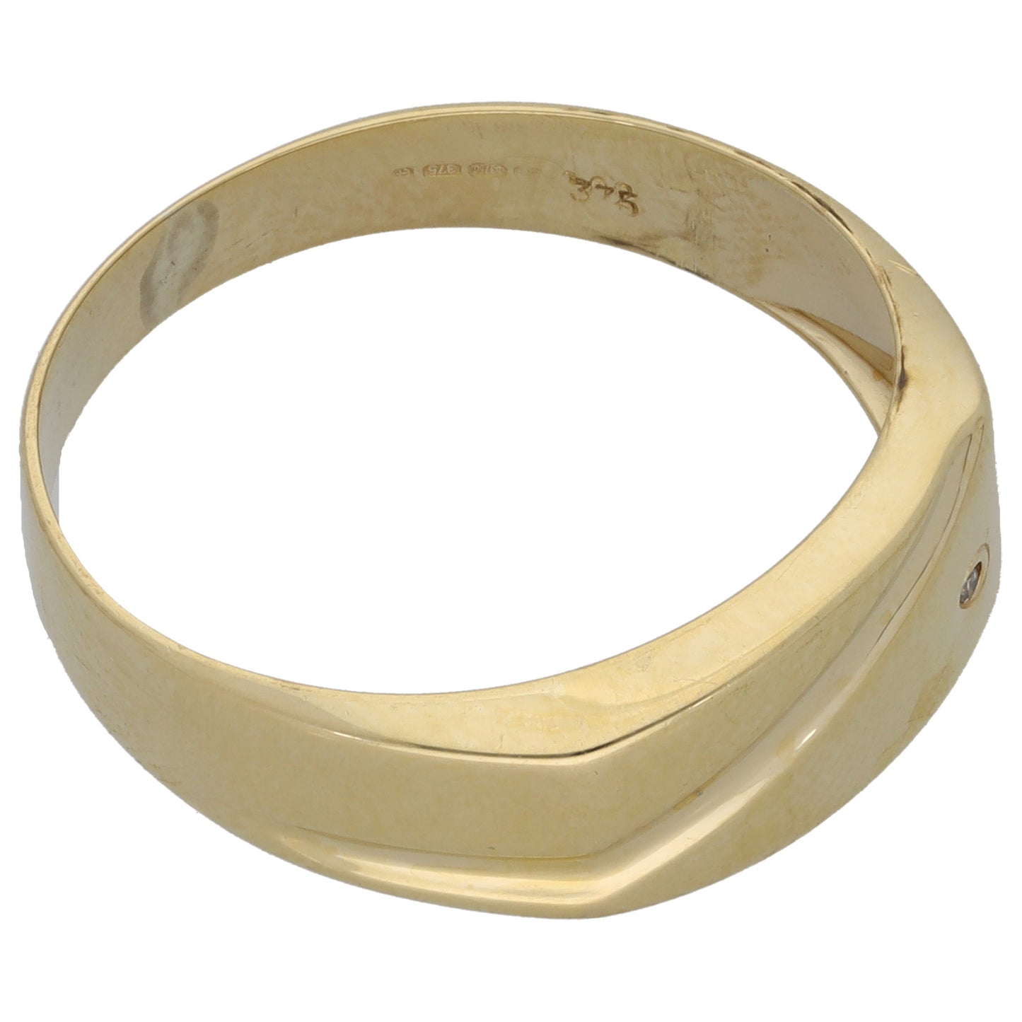 9ct Gold 0.005ct Diamond Patterned Signet Ring Size W