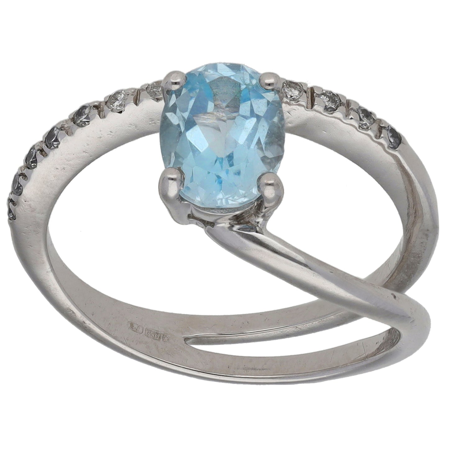 18ct White Gold Topaz & 0.13ct Diamond Dress/Cocktail Ring Size N