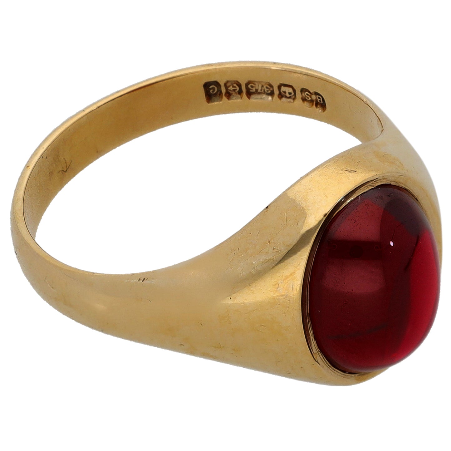 9ct Gold Man Made Ruby Single Stone Signet Ring Size P
