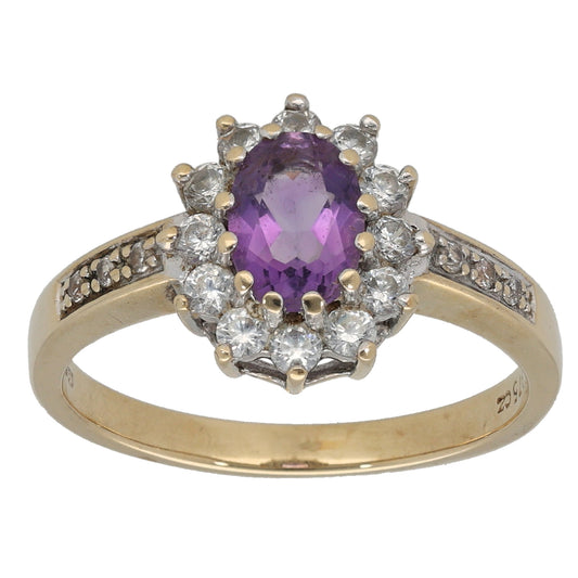 9ct Gold Amethyst & Cubic Zirconia Dress/Cocktail Ring Size O