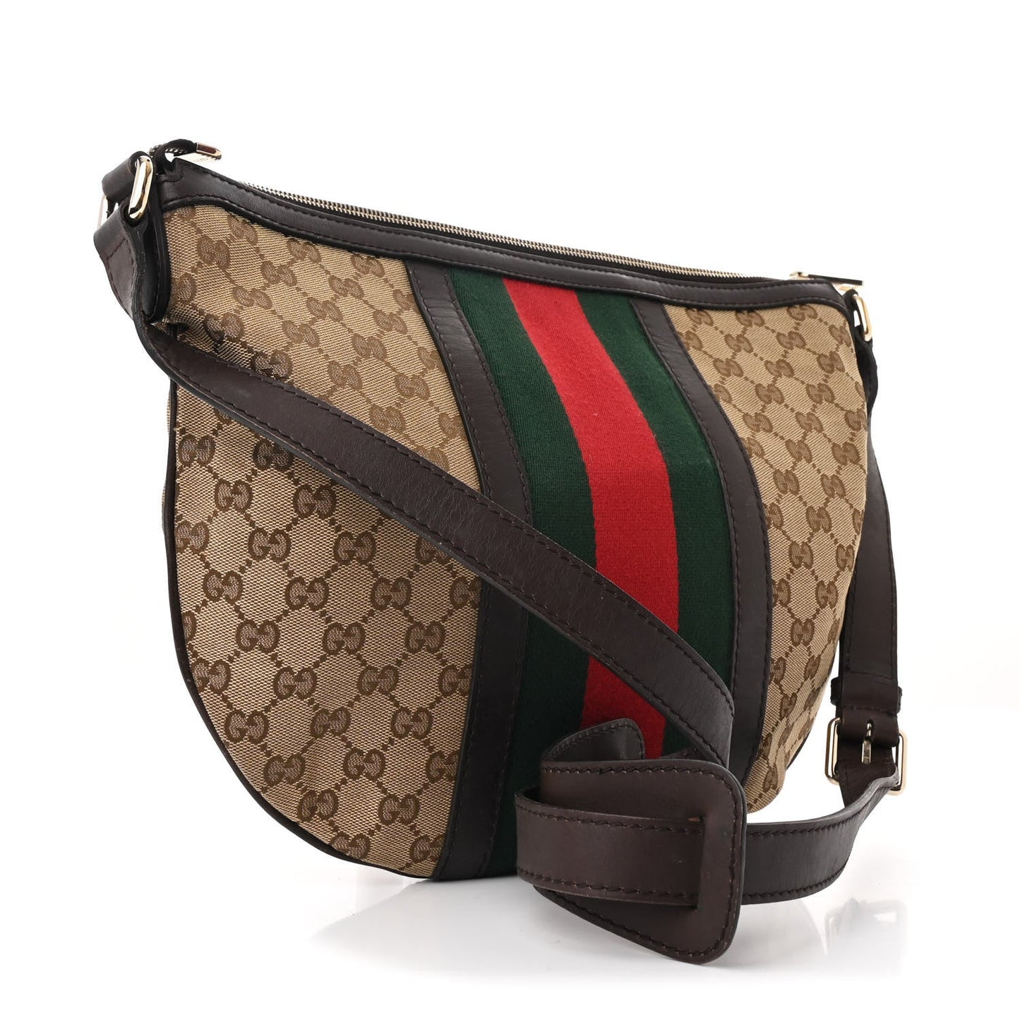 Gucci Vintage Web Saddle GG Canvas Bag - Beige