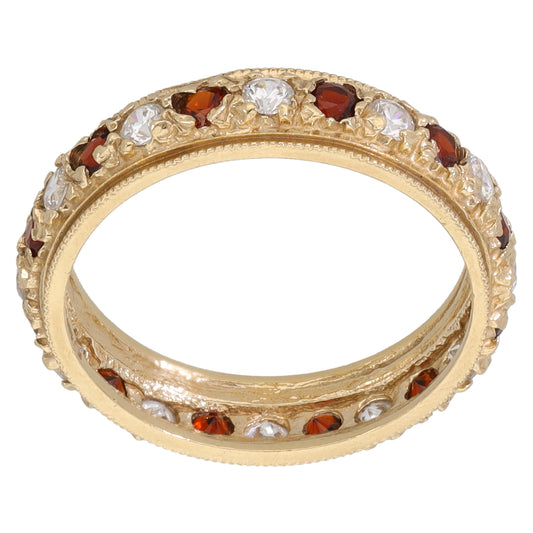 9ct Gold Garnet & Cubic Zirconia Half Eternity Ring Size N