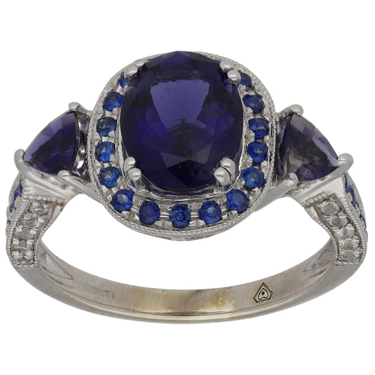 9ct White Gold Sapphire & Iolite Dress/Cocktail Ring Size N