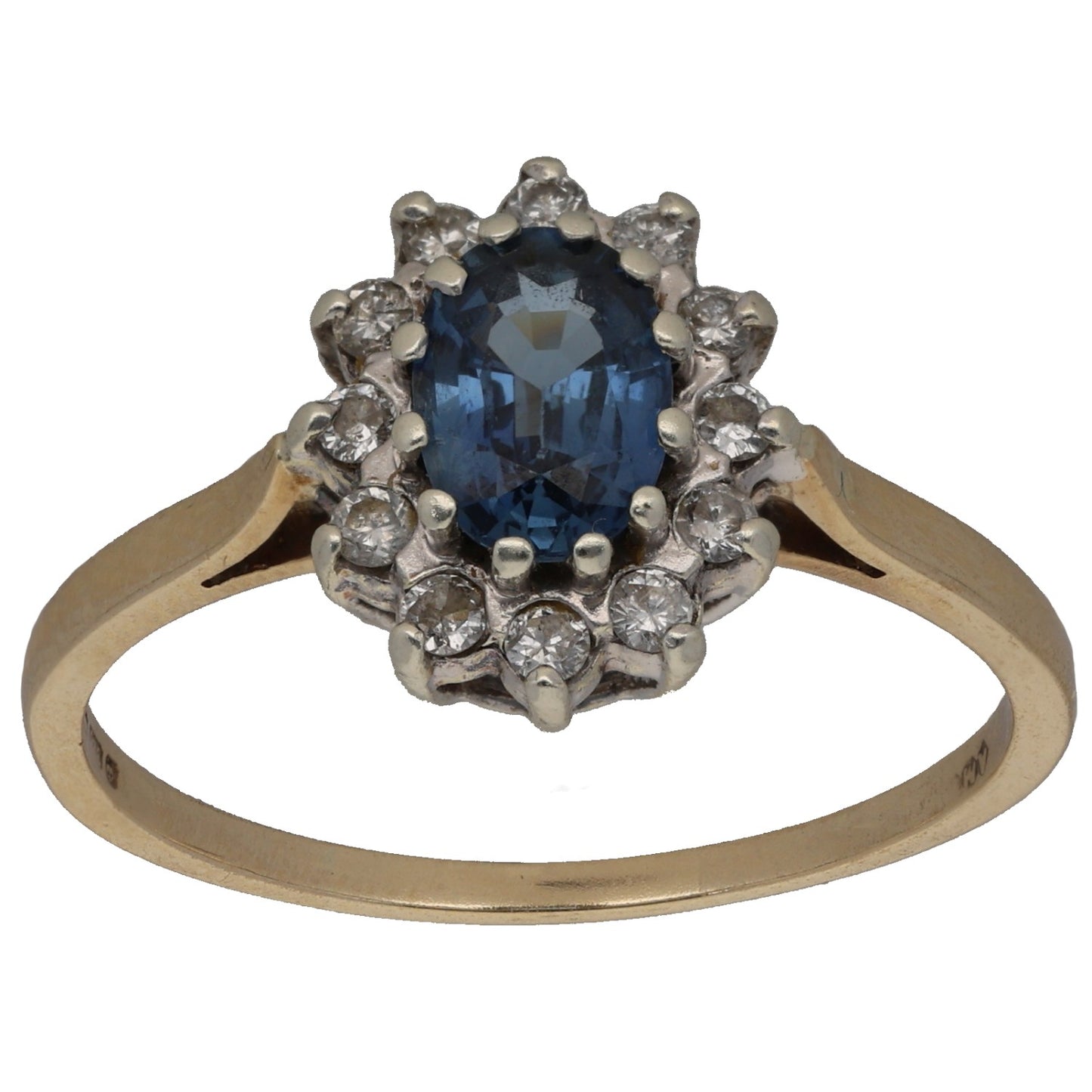 9ct Gold Sapphire & 0.12ct Diamond Cluster Ring Size Q
