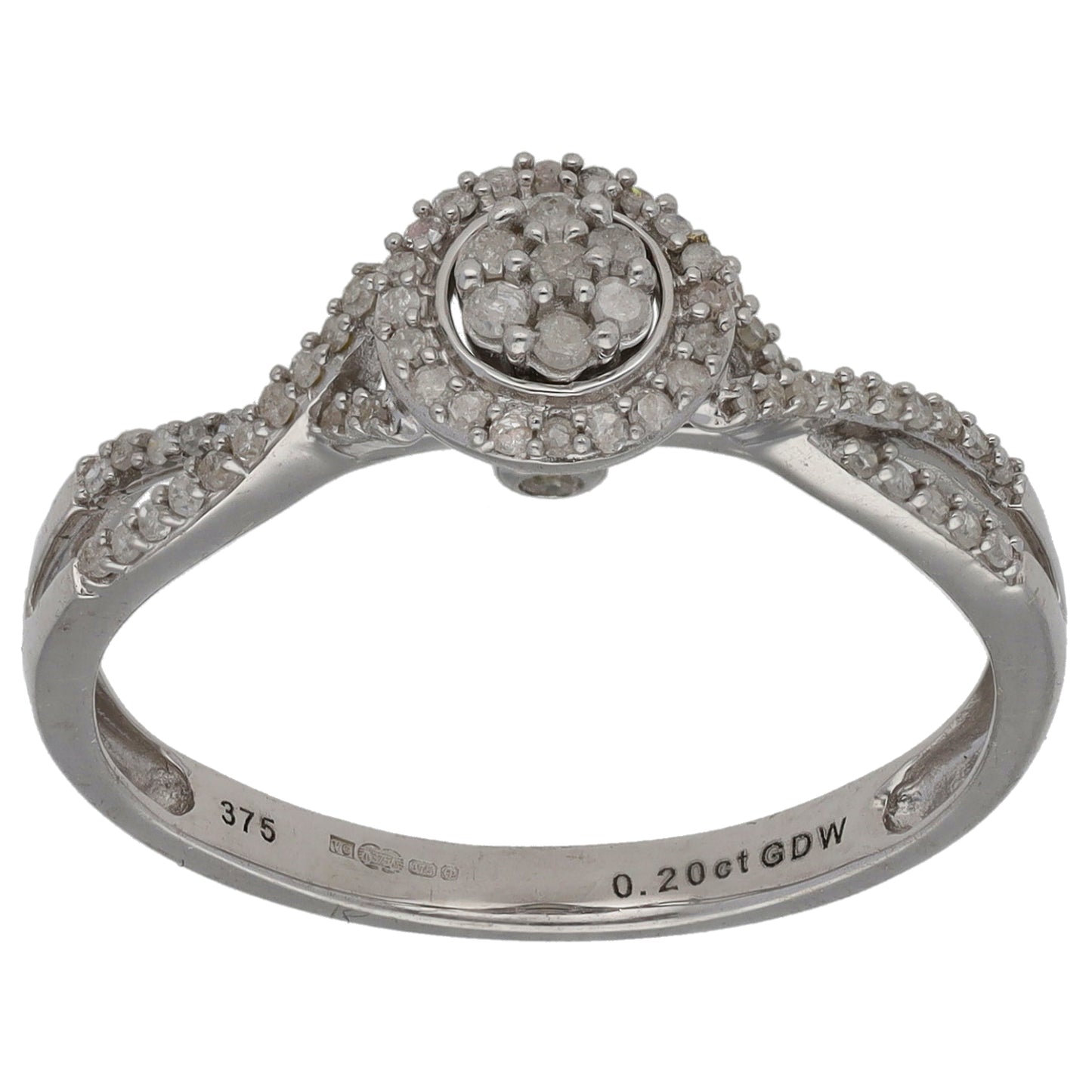 9ct White Gold 0.20ct Diamond Solitaire Ring With Accent Stones Size P