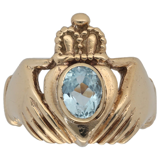 9ct Gold Topaz Claddagh Ring Size X