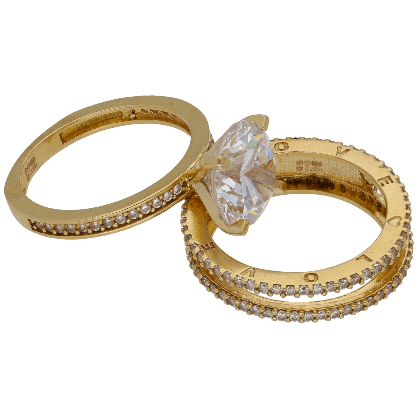 14ct Gold Cubic Zirconia "Love" Ring Set Size K