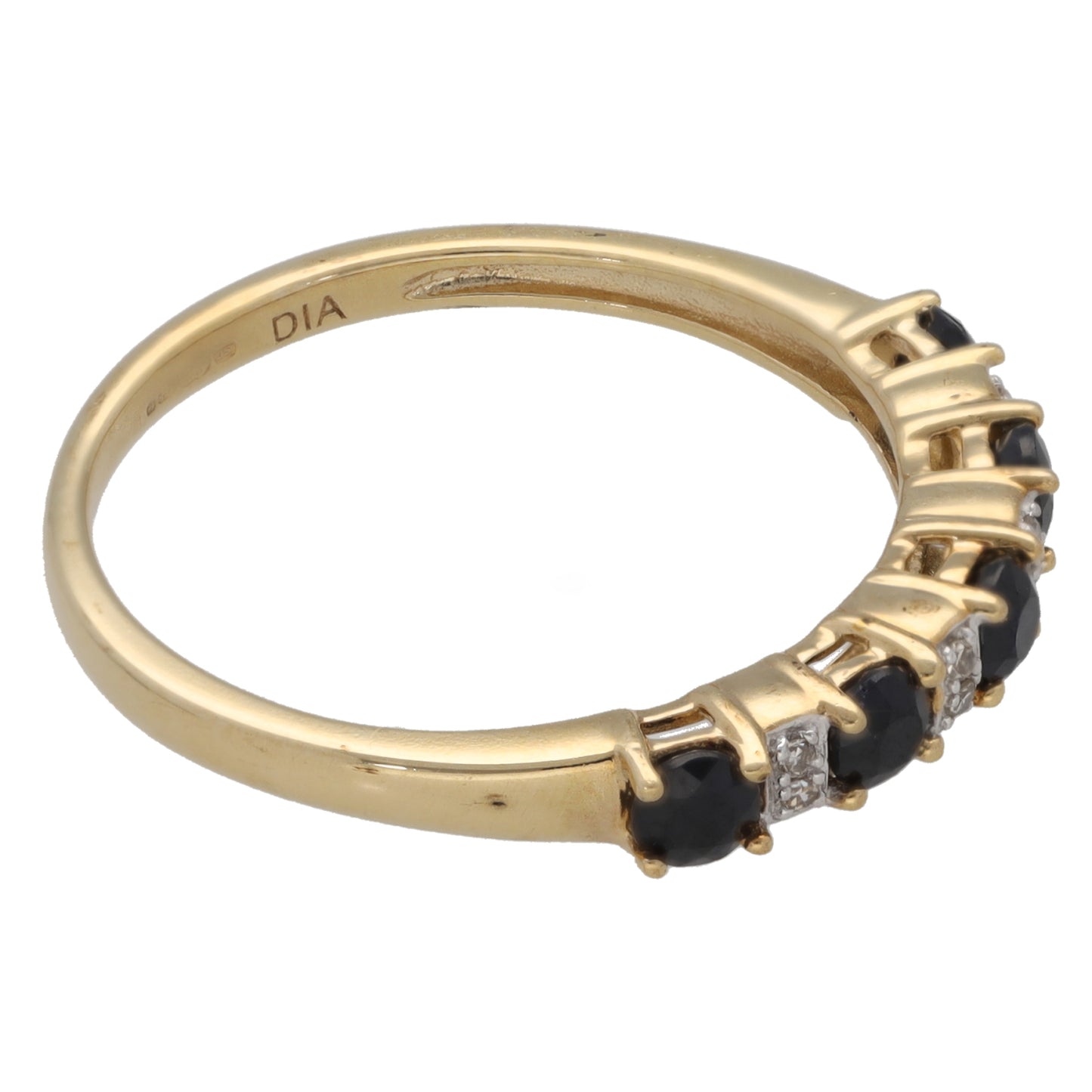 9ct Gold Sapphire & 0.04ct Diamond Half Eternity Ring Size Q