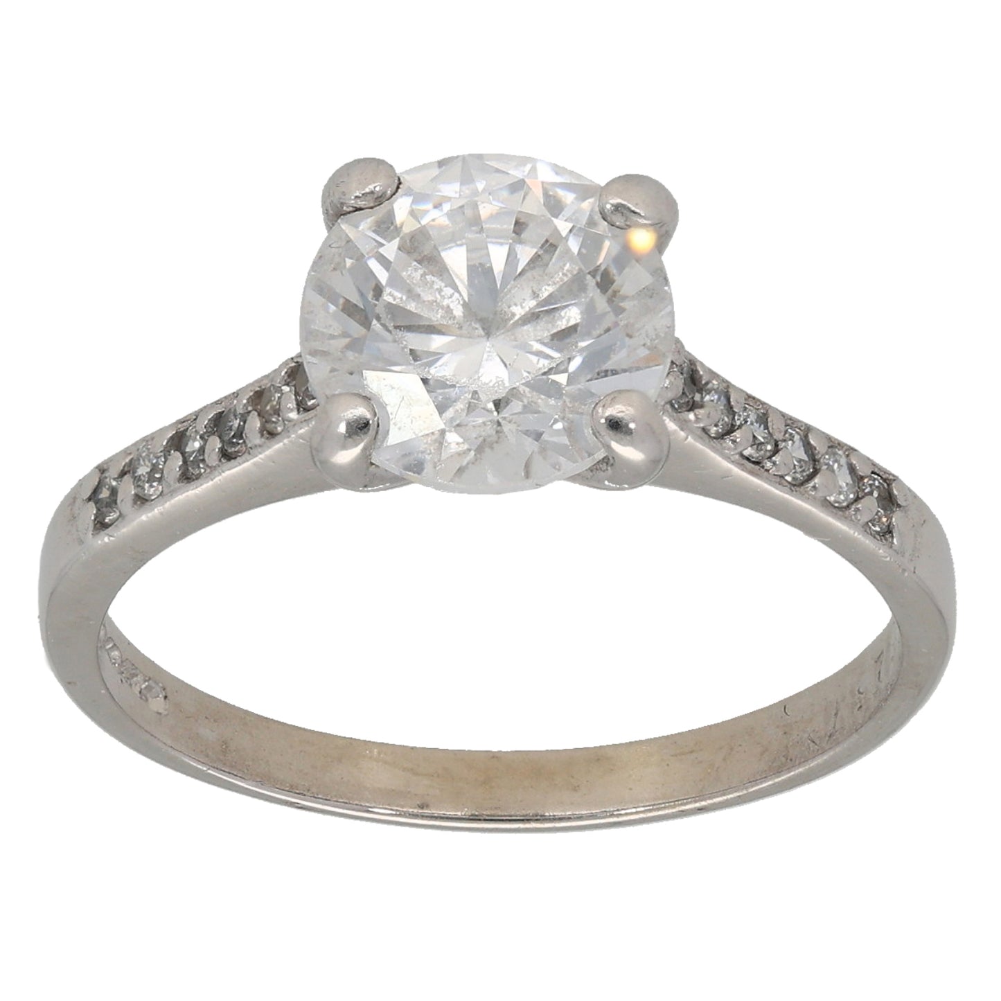 9ct White Gold Cubic Zirconia Single Stone Ring with Accent Stones Size O