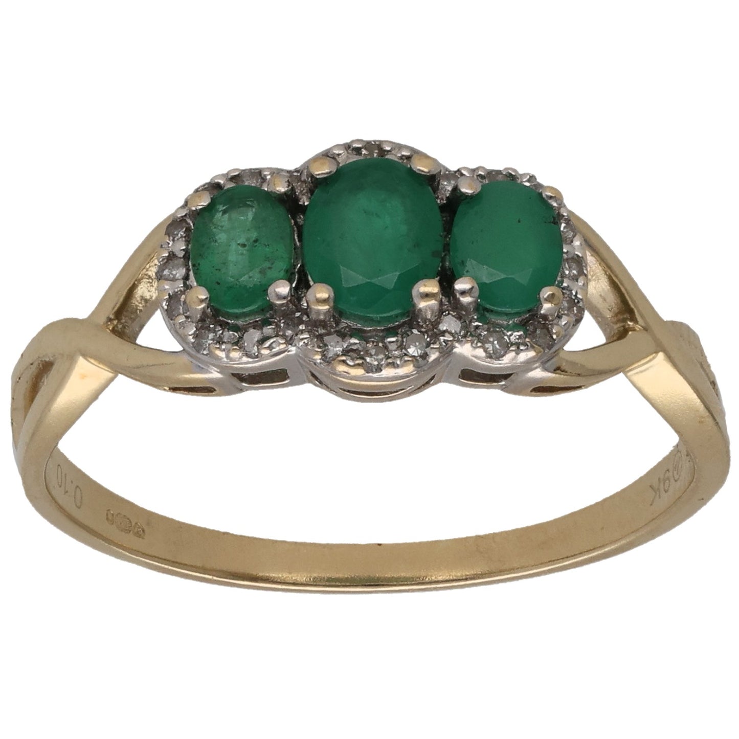 9ct Gold Emerald & 0.10ct Diamond Dress/Cocktail Ring Size R