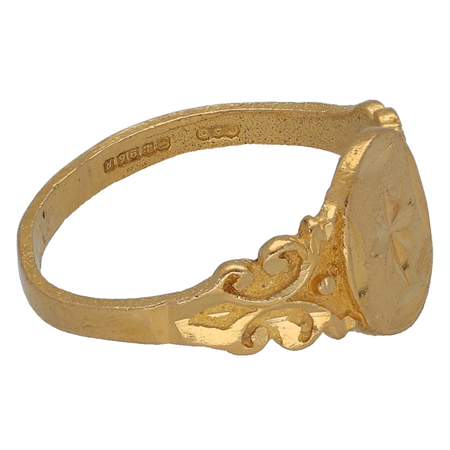 22ct Gold Patterned Signet Ring Size J