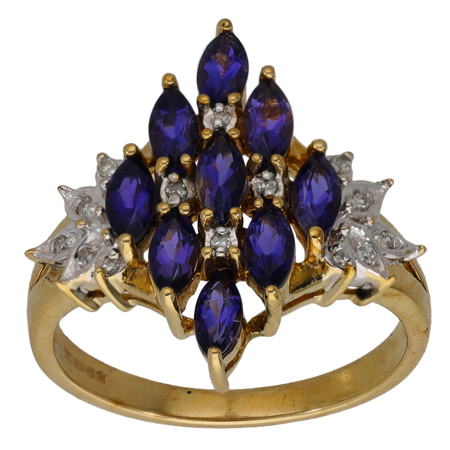 9ct Gold Iolite & 0.07ct Diamond Dress/Cocktail Ring Size N