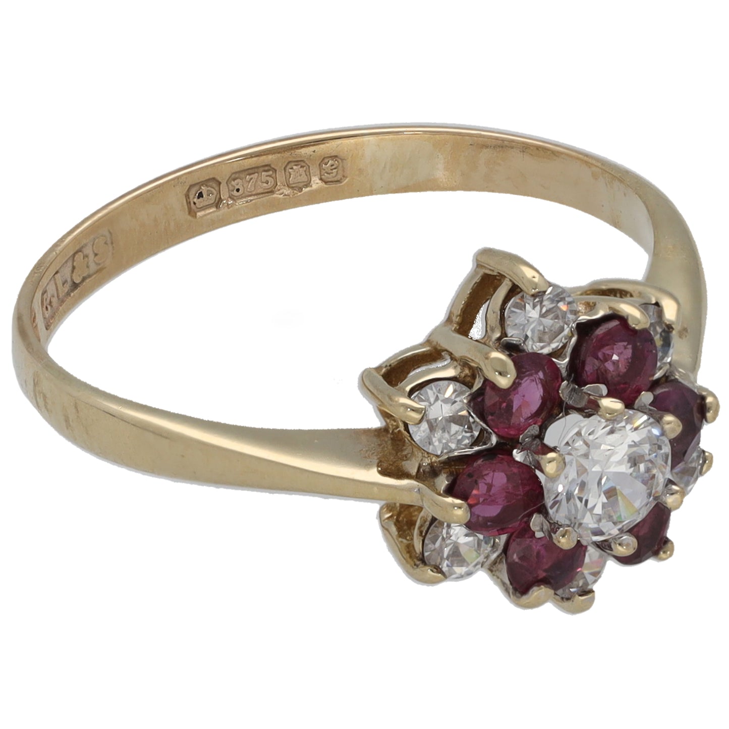 9ct Gold Ruby & Cubic Zirconia Dress/Cocktail Ring Size M