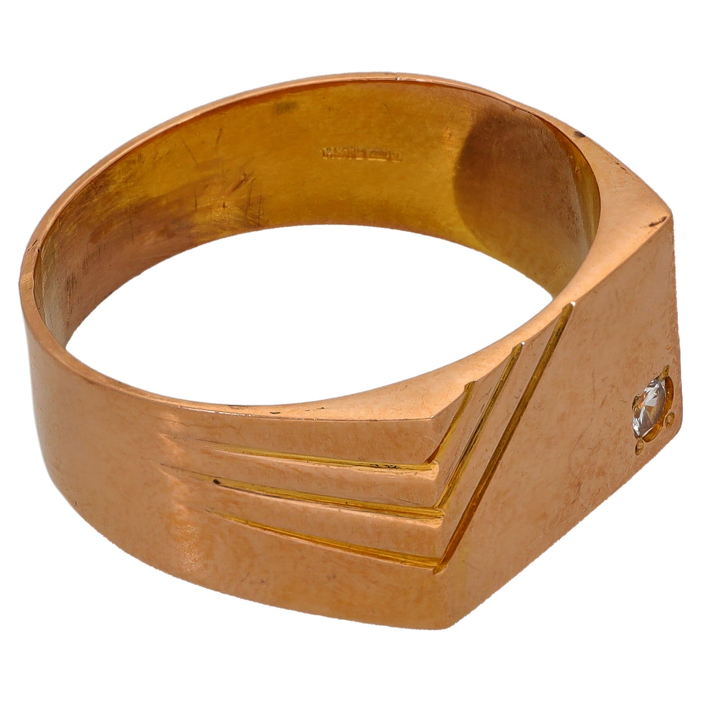 18ct Gold Cubic Zirconia Patterned Signet Ring Size S