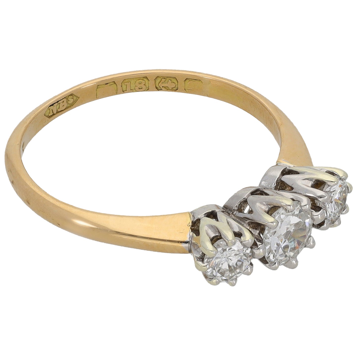 18ct Gold 0.64ct Diamond Trilogy Ring Size M