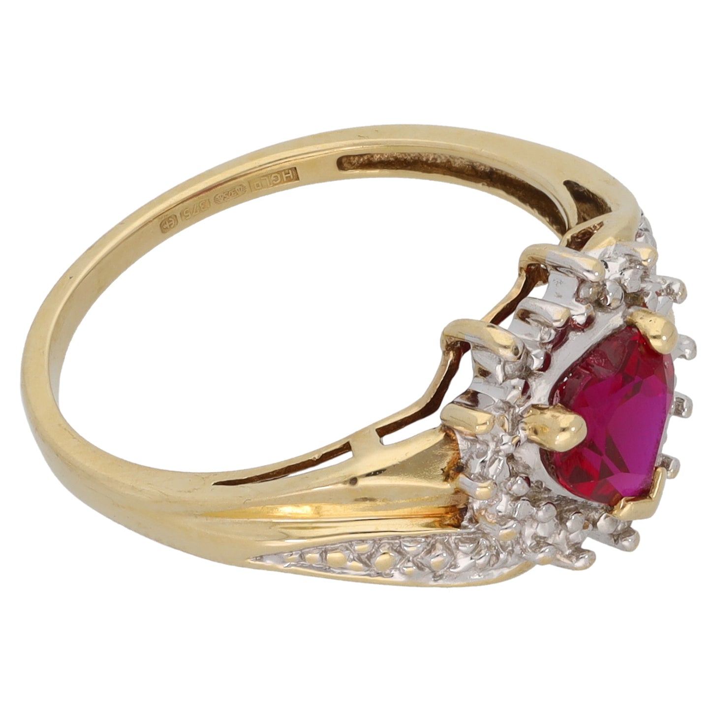 9ct Gold Man Made Ruby & 0.015ct Diamond Dress/Cocktail Ring Size O