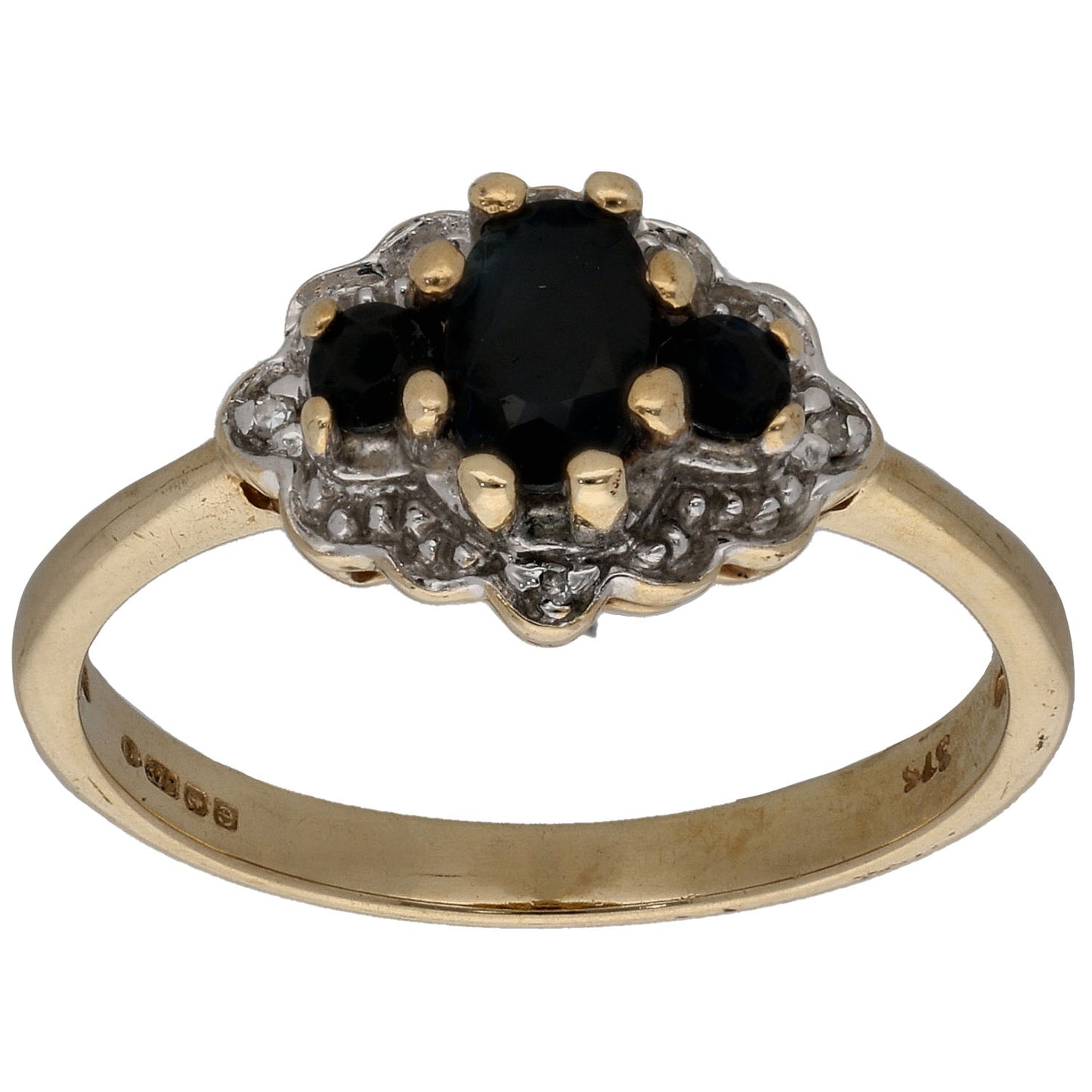 9ct Gold Sapphire & 0.02ct Diamond Dress/Cocktail Ring Size O