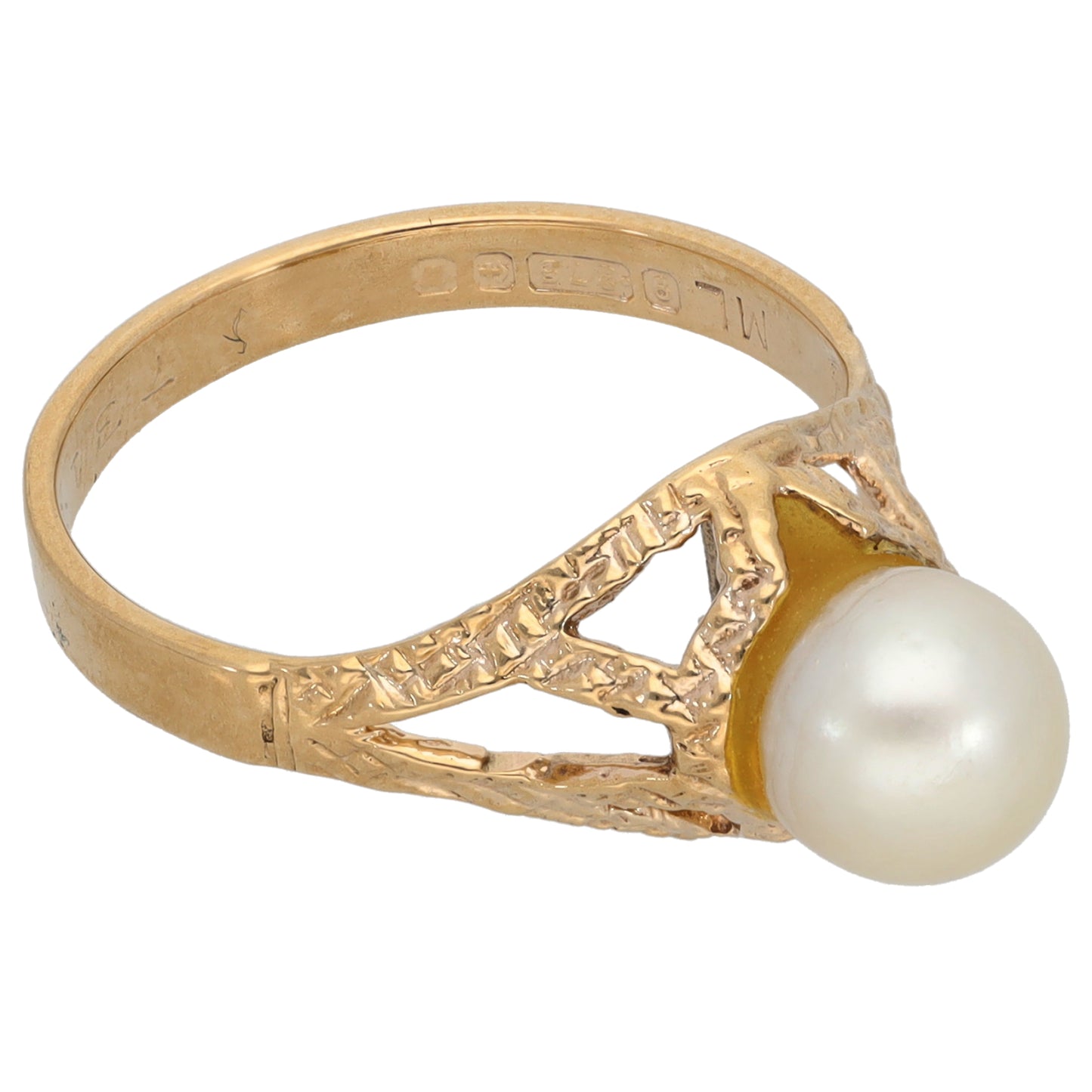 9ct Gold Cultured Pearl Single Stone Ring Size N