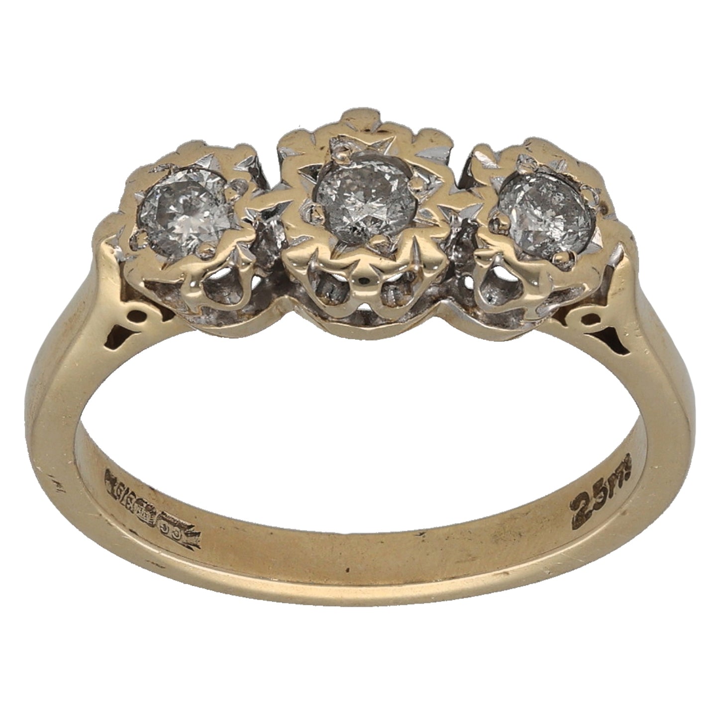 9ct Gold 0.25ct Diamond Trilogy Ring Size K