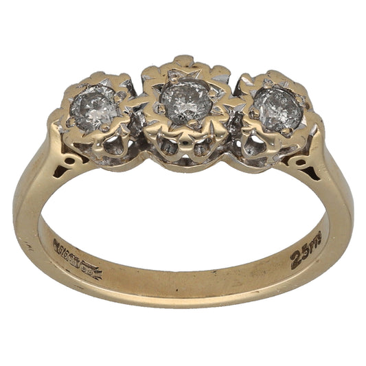 9ct Gold 0.25ct Diamond Trilogy Ring Size K