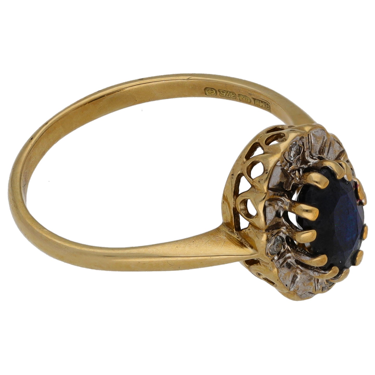 9ct Gold Sapphire & 0.02ct Diamond Dress/Cocktail Ring Size L