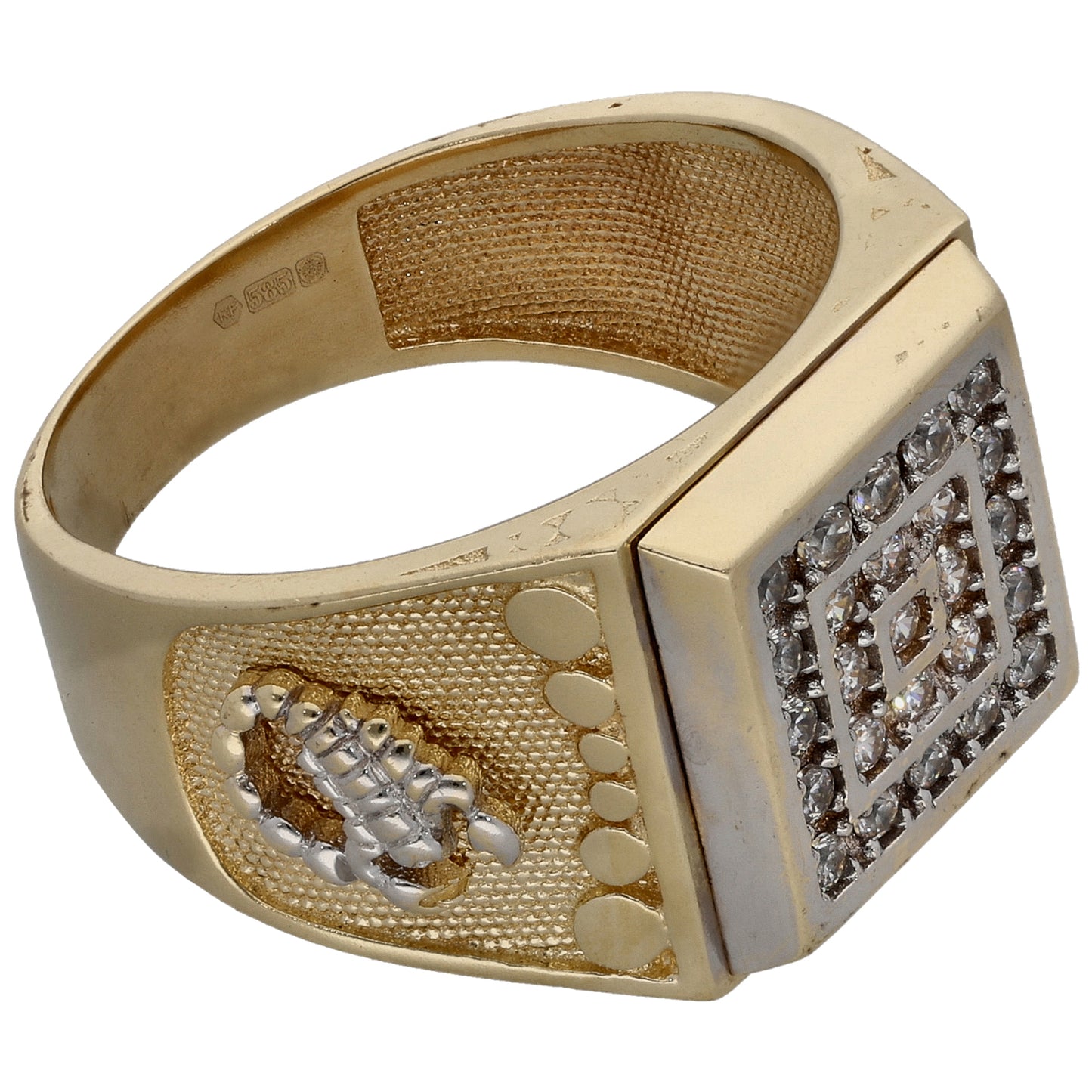 14ct Gold Cubic Zirconia Patterned Signet Ring Size U