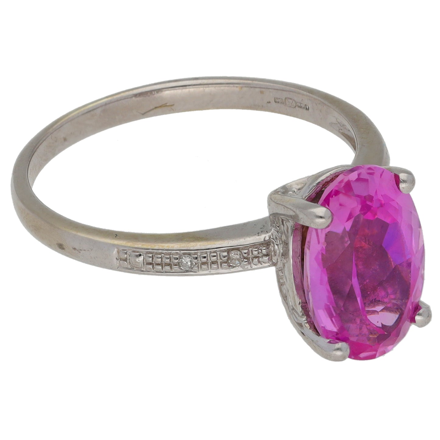 9ct White Gold Sapphire & 0.02ct Diamond Single Stone Ring with Accent Stones Size T