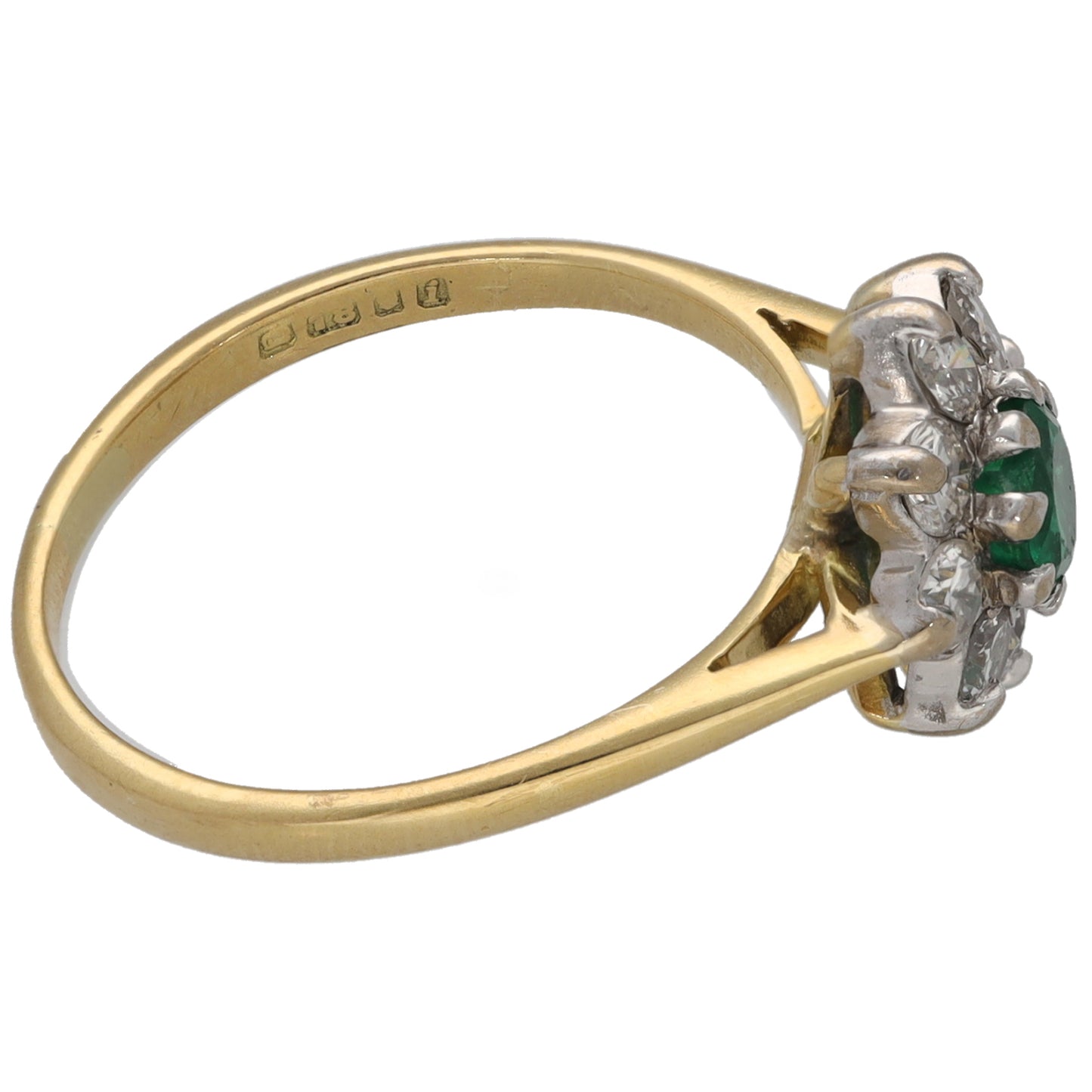 18ct Gold Emerald & 0.40ct Diamond Cluster Ring Size L