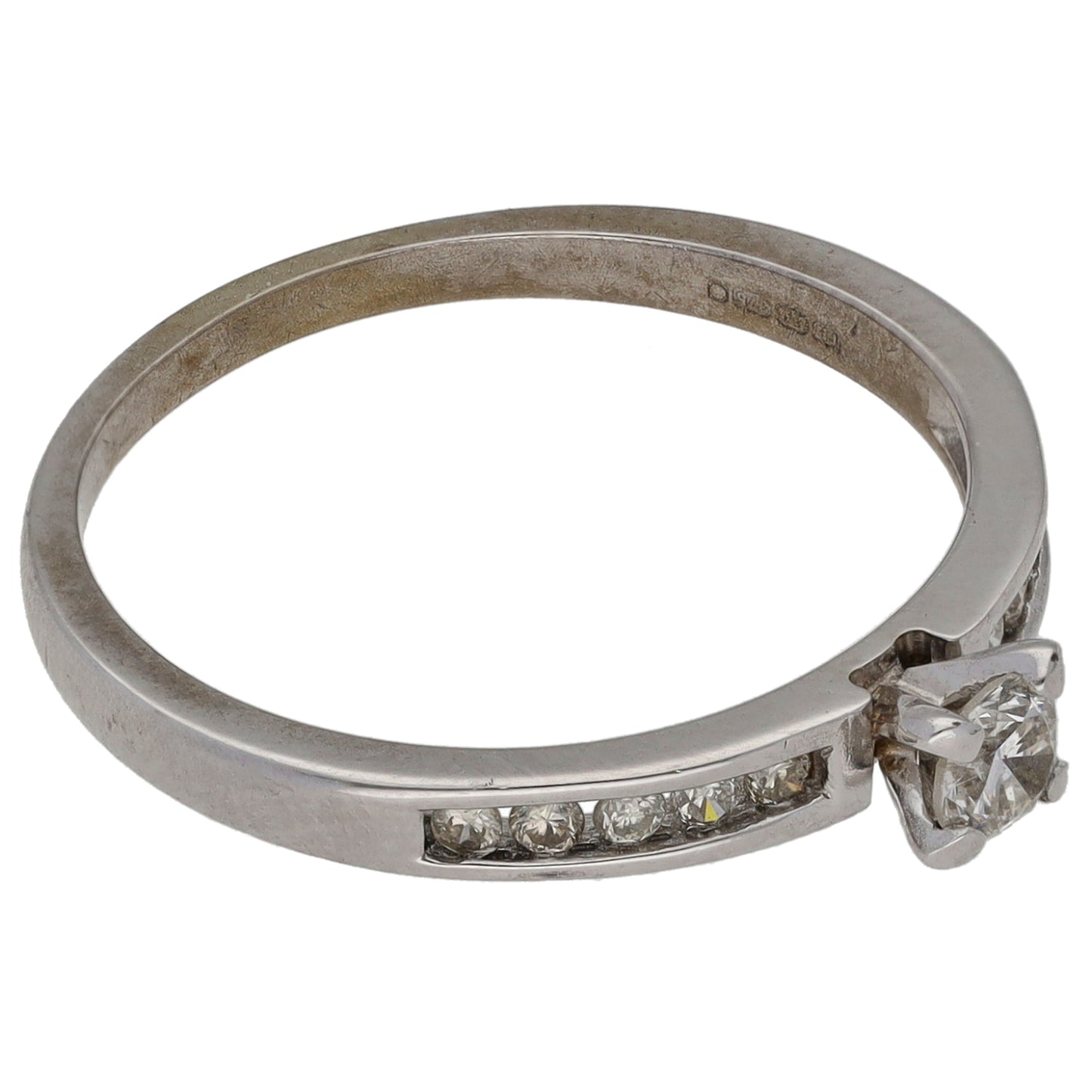 9ct White Gold 0.30ct Diamond Solitaire Ring With Accent Stones Size M