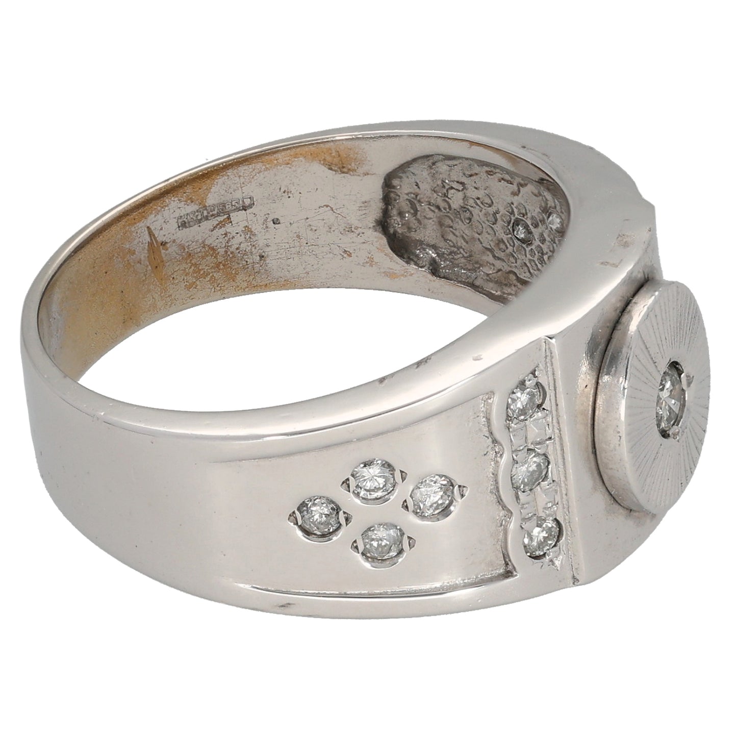 14ct White Gold 0.24ct Diamond Patterned Signet Ring Size P