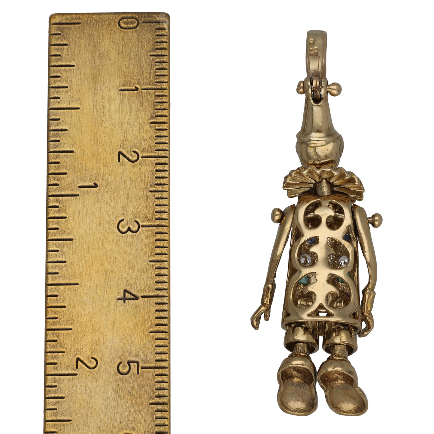 9ct Gold Sapphire, Emerald, Ruby & Cubic Zirconia Clown Pendant
