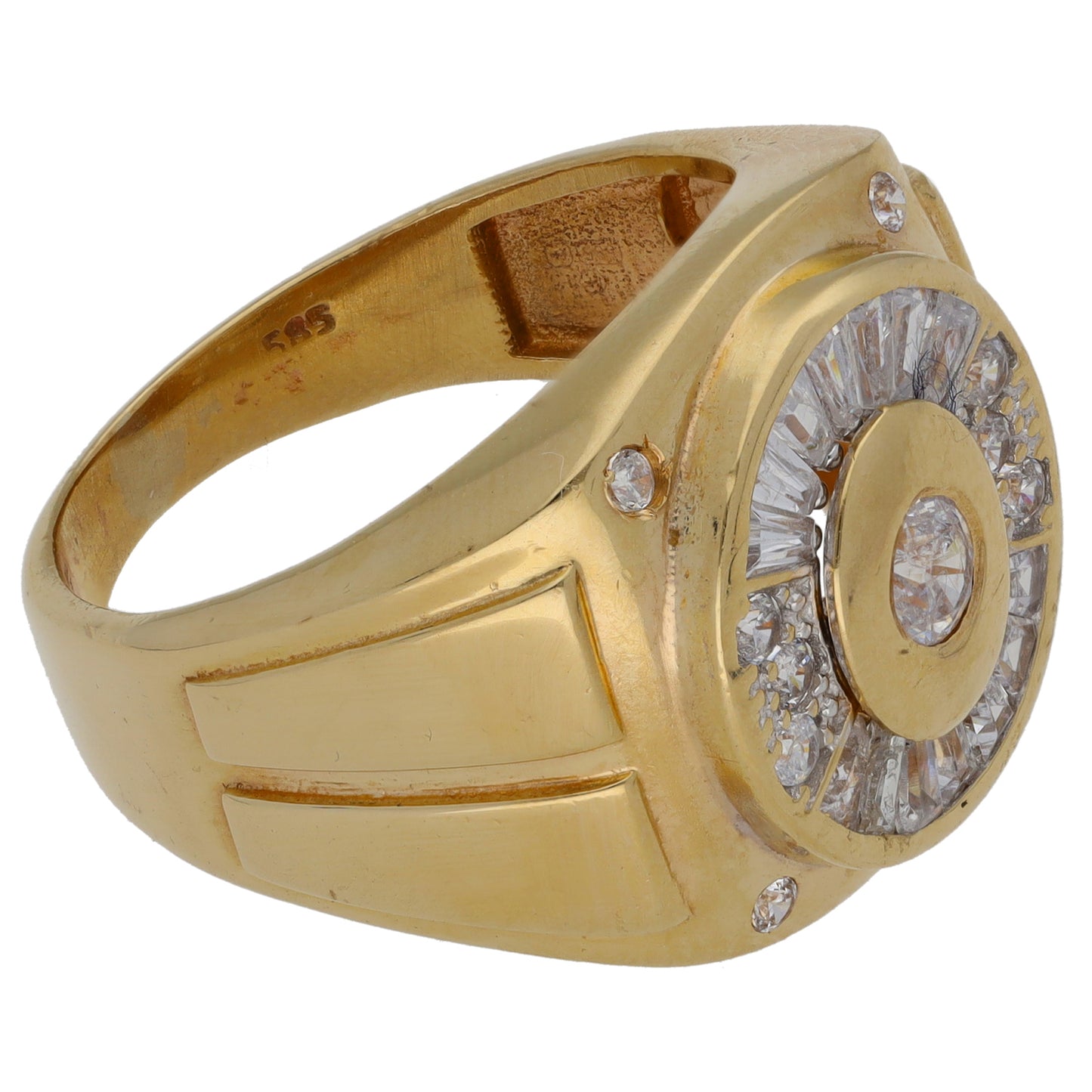 14ct Gold Cubic Zirconia Patterned Signet Ring Size T