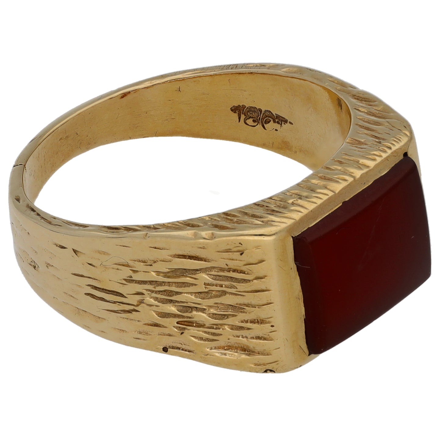 9ct Gold Carnelian Patterned Single Stone Signet Ring Size P