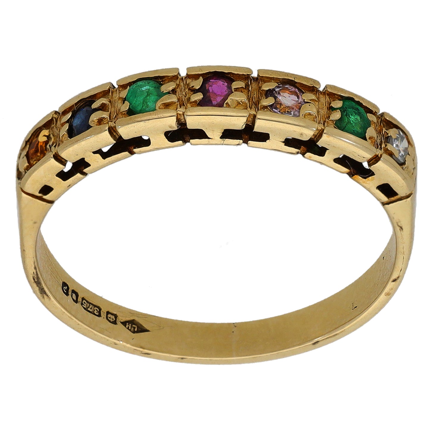 9ct Gold 0.01ct Diamond, Emerald, Amethyst, Ruby, Sapphire, Tourmaline Half Eternity Ring Size N