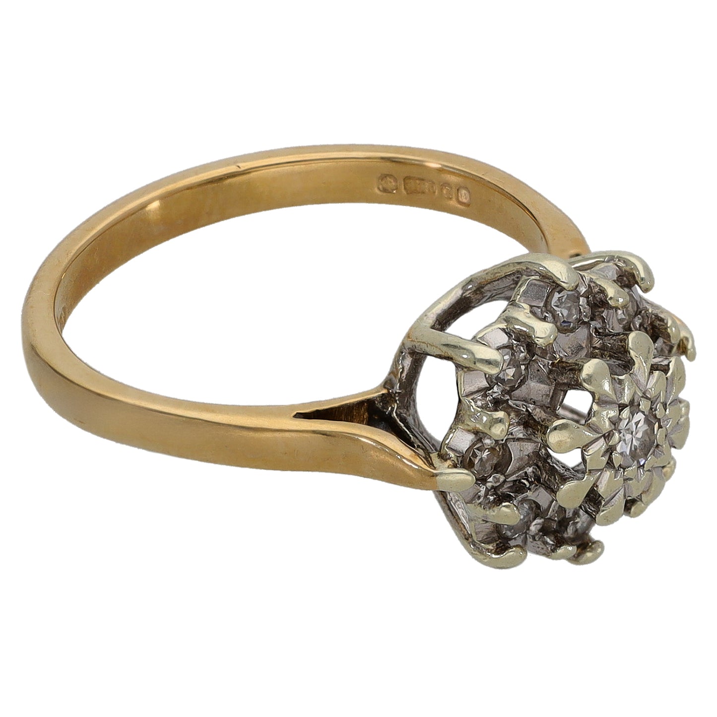 9ct Gold 0.21ct Diamond Cluster Ring Size L
