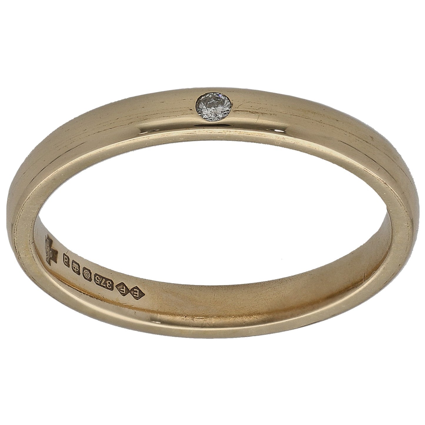 9ct Gold 0.025ct Diamond Plain Single Stone Wedding Ring Size P