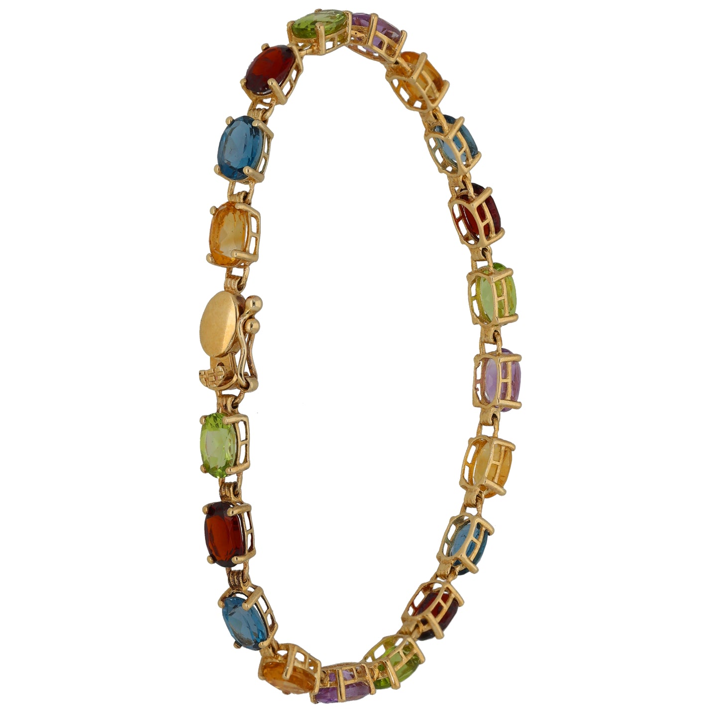 9ct Gold Citrine, Topaz, Garnet, Peridot & Amethyst Fancy Stone Set Bracelet