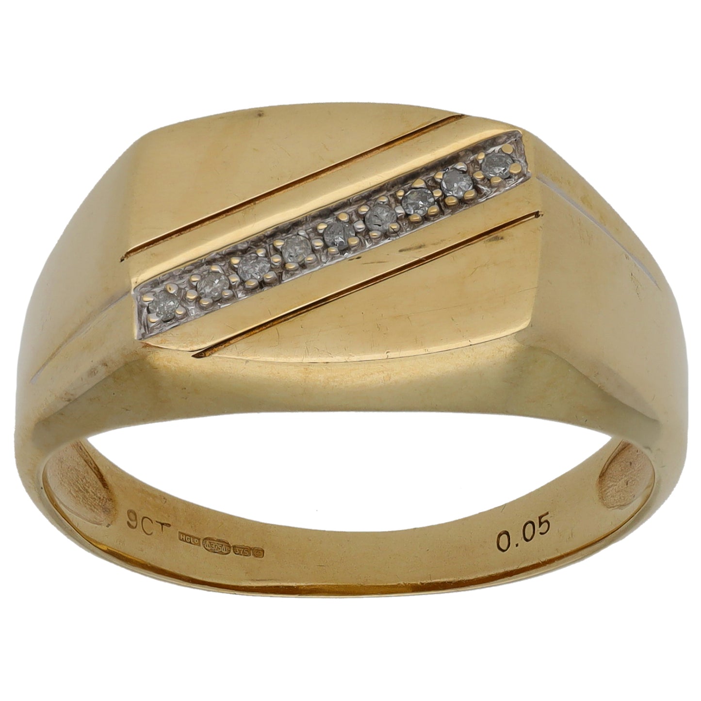 9ct Gold 0.05ct Diamond Patterned Signet Ring Size V