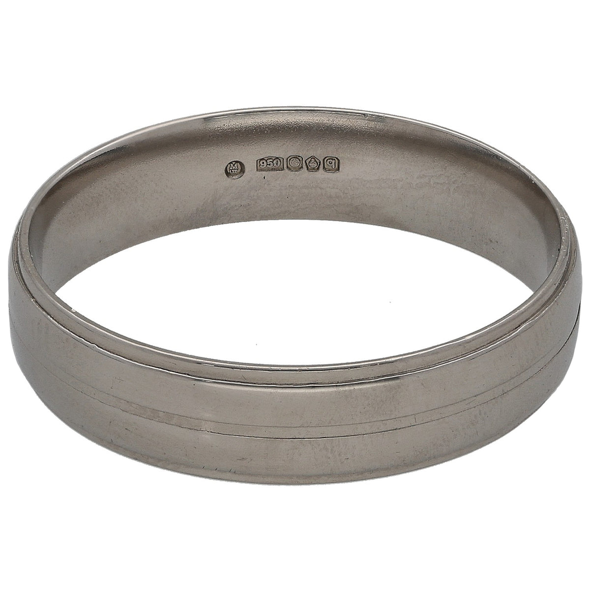 Platinum wedding ring band with inner hallmark and smooth polished finish